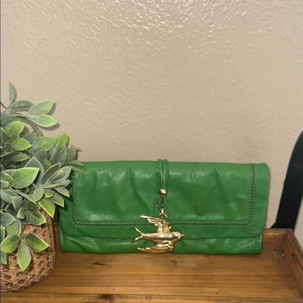 Vintage Juicy Couture Leni Bird Clutch Green with Gold Bird…. “RARE”